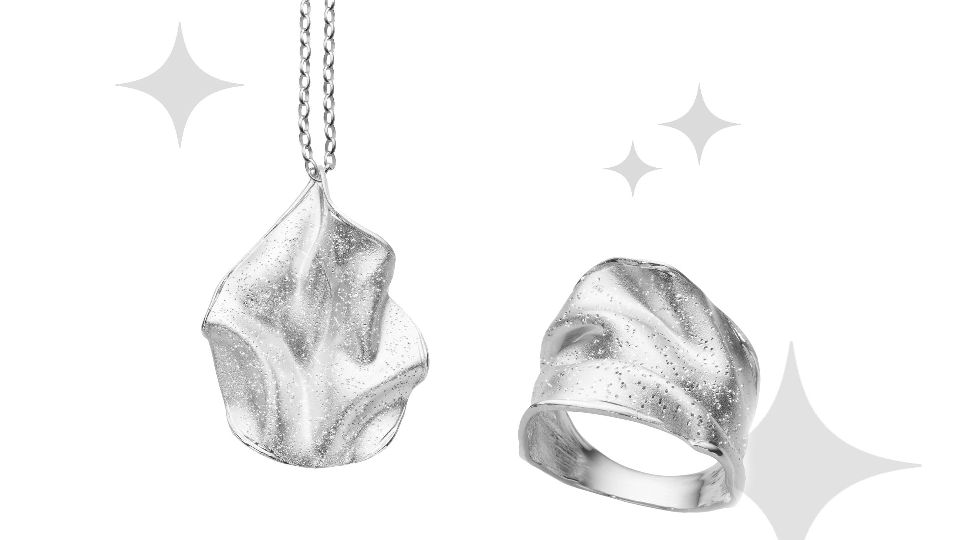 Подвеска и кольцо Metallo dolce из серебра 925 с покрытием белым родием