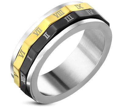 Комбинированное кольцо из белого, черного и желтого золота