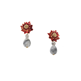 Серьги Geisha из серебра 925 с агатом и покрытие желтым золотом, Цвет: красный, фото