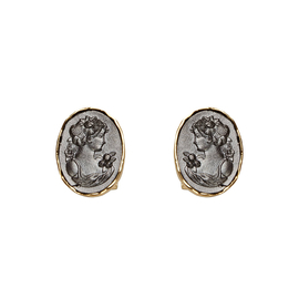 Серьги Cameo маленькие из серебра 925 с черным родием и желтым золотом, фото