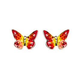Серьги пусеты Flutter большие из серебра 925 с красной эмалью, Цвет: красный, фото