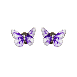 Серьги пусеты Flutter из серебра 925 с фиолетовой эмалью, Цвет: фиолетовый, фото