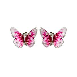 Серьги пусеты Flutter из серебра 925 с розовой эмалью, Цвет: розовый, фото