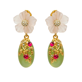 Серьги Lelia зеленые из серебра 925 с кварцем, корундом и покрытием желтым золотом, Цвет: зеленый, фото