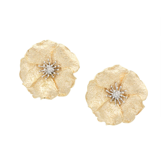 Серьги Fiori grandi из серебра 925 с покрытием желтым золотом и белым родием, фото