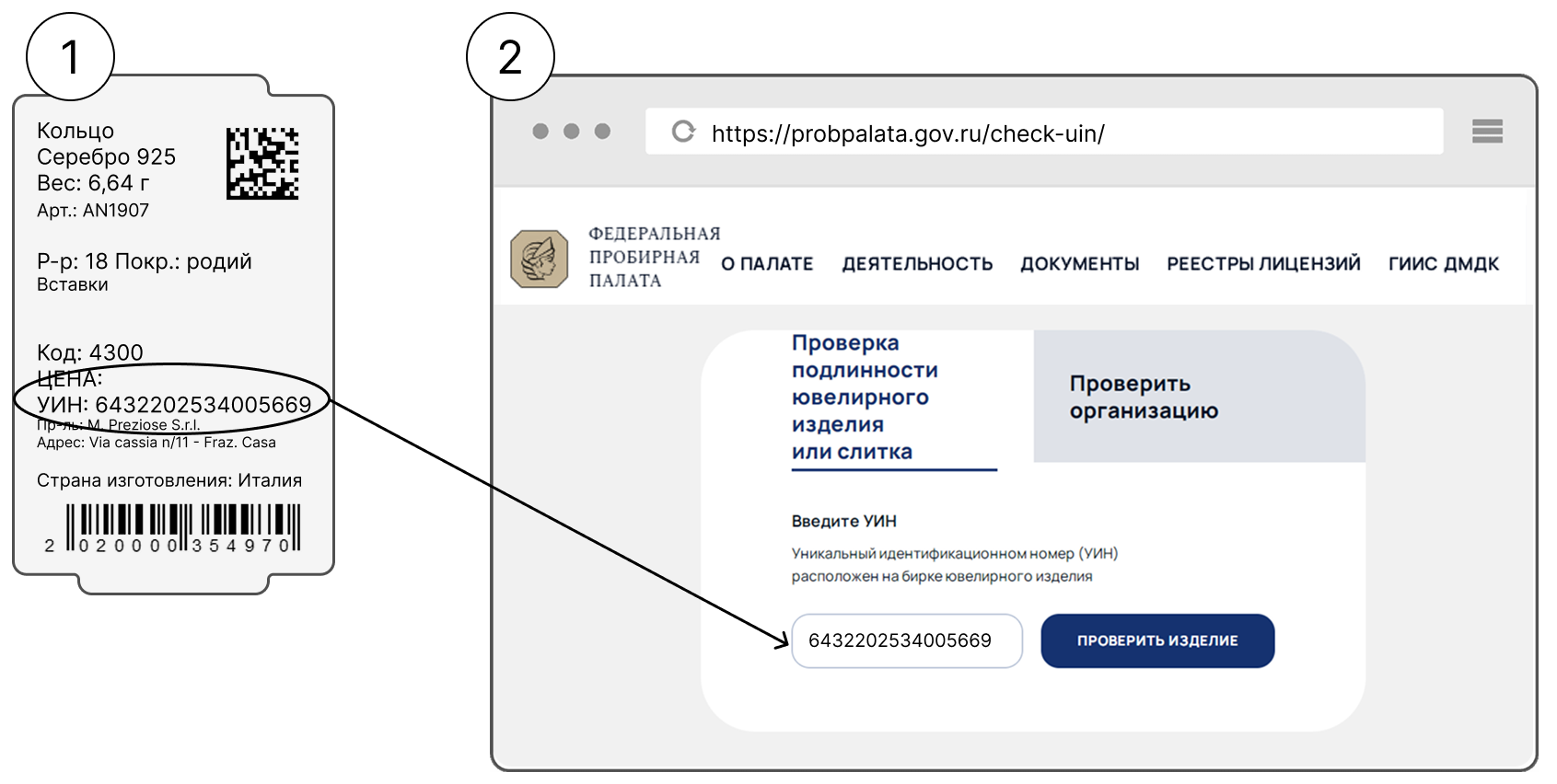 УИН код на бирке украшения