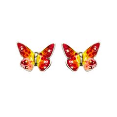 Серьги пусеты Flutter большие из серебра 925 с красной эмалью, Цвет: красный, фотография — Stile.me
