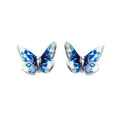 Серьги пусеты Flutter большие из серебра 925 с голубой эмалью, Цвет: голубой, фотография — Stile.me