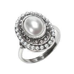 Кольцо Stile antico из серебра 925 с жемчугом и марказитами, фотография — Stile.me