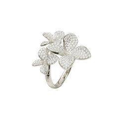 Кольцо Flora тройное из серебра 925 с покрытием белым родием, фотография — Stile.me