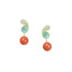 Серьги Essenza из серебра 925 с эмалью, кораллом и покрытием желтым золотом, Цвет: оранжевый, фотография — Stile.me