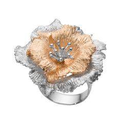 Кольцо Fiore grande из серебра 925 с покрытием белым родием и желтым золотом, Цвет: серебристо-золотой, фотография — Stile.me