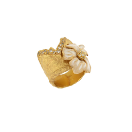 Кольцо Lisianthus из серебра 925 с эмалью и покрытием желтым золотом, Цвет: золотой, фото