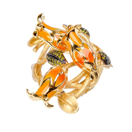 Кольцо Calathea из серебра 925 с оранжевой эмалью и покрытием желтым золотом, Цвет: оранжевый, фото