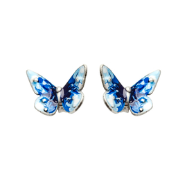 Серьги пусеты Flutter большие из серебра 925 с голубой эмалью, Цвет: голубой, фото