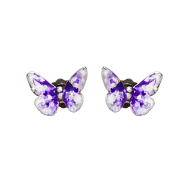 Серьги пусеты Flutter из серебра 925 с фиолетовой эмалью, Цвет: фиолетовый, фото