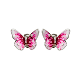 Серьги пусеты Flutter из серебра 925 с розовой эмалью, Цвет: розовый, фото