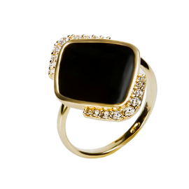 Кольцо Teramo из серебра 925 с эмалью и покрытием желтым золотом, Цвет: черный, фото