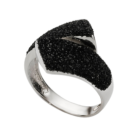 Кольцо Amato из серебра 925 с черными пайетками и покрытием белым родием, Цвет: черный, фото