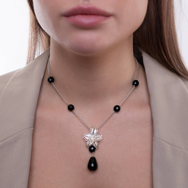 Колье Ofelia из серебра 925 с ониксом и покрытием белым родием, фотография — Stile.me