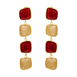 Серьги Versailles rosso удлиненные из серебра 925 с эмалью и покрытием желтым золотом, Цвет: красный, фото