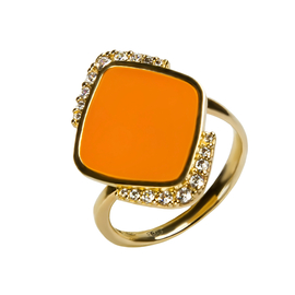 Кольцо Ortona из серебра 925 с эмалью и покрытием желтым золотом, Цвет: оранжевый, фото