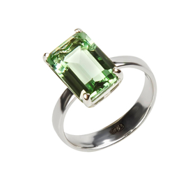 Кольцо Caramella из серебра 925 с зеленым ювелирным стеклом и покрытием белым родием, Цвет: зеленый, фото