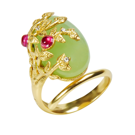 Кольцо Naturalia из серебра 925 с рубинами и покрытием желтым золотом, Цвет: зеленый, фото