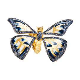 Кольцо Falena из серебра 925 с синей эмалью и покрытием желтым золотом, Цвет: синий, фото