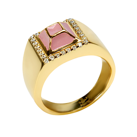 Кольцо Britain из серебра 925 с розовой эмалью и покрытием желтым золотом, Цвет: розовый, фото