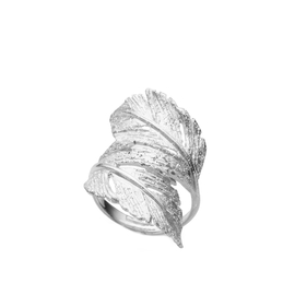 Кольцо Plume двойное из серебра 925 с покрытием белым родием, фото