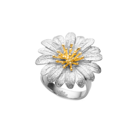 Кольцо Gerbera из серебра 925 с покрытием белым родием и желтым золотом, Цвет: серебристо-золотой, фото