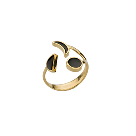 Кольцо Cosmo из серебра 925 с черной эмалью и покрытием желтым золотом, Цвет: черный, фото