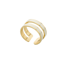 Кольцо Lisa двойное из серебра 925 с белой эмалью и покрытием желтым золотом, Цвет: белый, фото