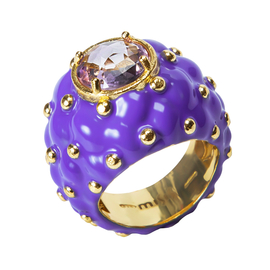 Кольцо Gecko из серебра 925 с аметистом и покрытием желтым золотом, Цвет: фиолетовый, Размер: 17, фото