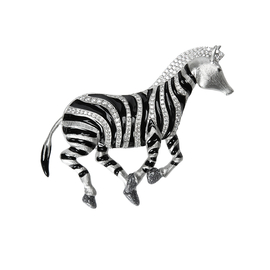 Брошь Zebra из серебра 925 с эмалью и покрытием белым родием, фото