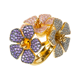 Кольцо Tiara розовое из серебра 925 с покрытием желтым золотом, Цвет: розовый, фото