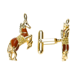 Запонки Cavallo из серебра 925 с эмалью и покрытием желтым золотом, Цвет: коричневый, фото