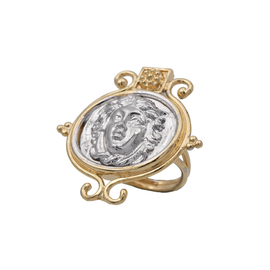 Кольцо Medusa grande из серебра 925 с покрытием белым родием и желтым золотом, фото