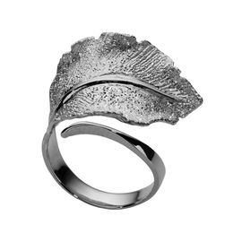 Кольцо Foglie одинарное из серебра 925 с покрытием черным родием, Цвет: черный, фото
