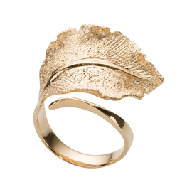 Кольцо Foglie одинарное из серебра 925 с покрытием желтым золотом, Цвет: золотой, фото