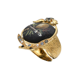 Кольцо Lelia из серебра 925 с лавой вулканической и покрытием античным золотом, фото