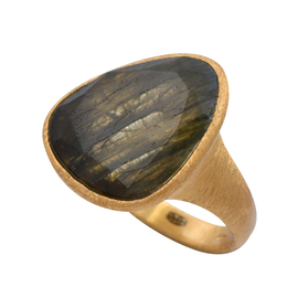 Кольцо Oddone из серебра 925 с лабрадоритом и покрытием желтым золотом, Вставка: лабрадорит, фото