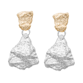 Серьги Sassi подвесные на пусете из серебра 925 с покрытием белым родием и желтым золотом, Цвет: серебристо-золотой, фото