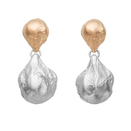 Серьги Perle двойные из серебра 925 с покрытием желтым золотом и белым родием, Цвет: золотисто-серебряный, фото
