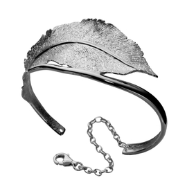 Браслет Foglie одинарный из серебра 925 с покрытием черным родием, Цвет: черный, фото