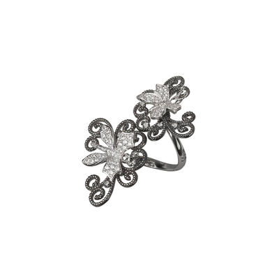 Кольцо Minervia из серебра 925 двойное с покрытием черным и белым родием, фото