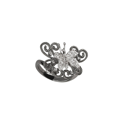 Кольцо Minervia одинарное из серебра 925 с покрытием черным и белым родием, фото