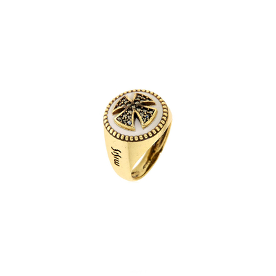 Кольцо Artificialia из серебра 925 с марказитами, эмалью и покрытием античным золотом, фото