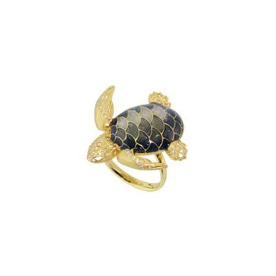 Кольцо Empire черепаха из серебра 925 с эмалью и покрытием желтым золотом, фото